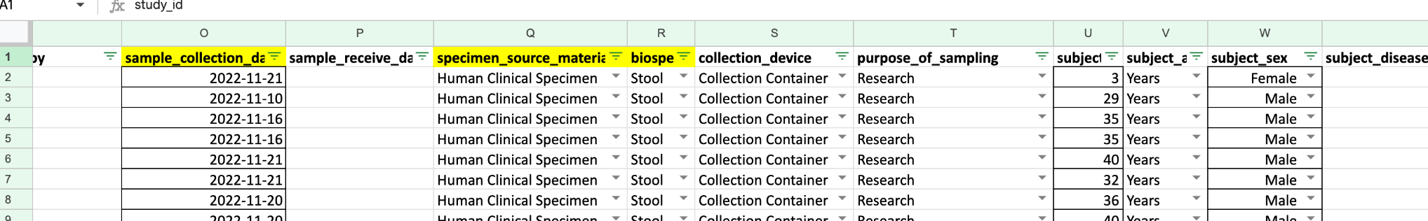 Mandatory fields highlighted in yellow