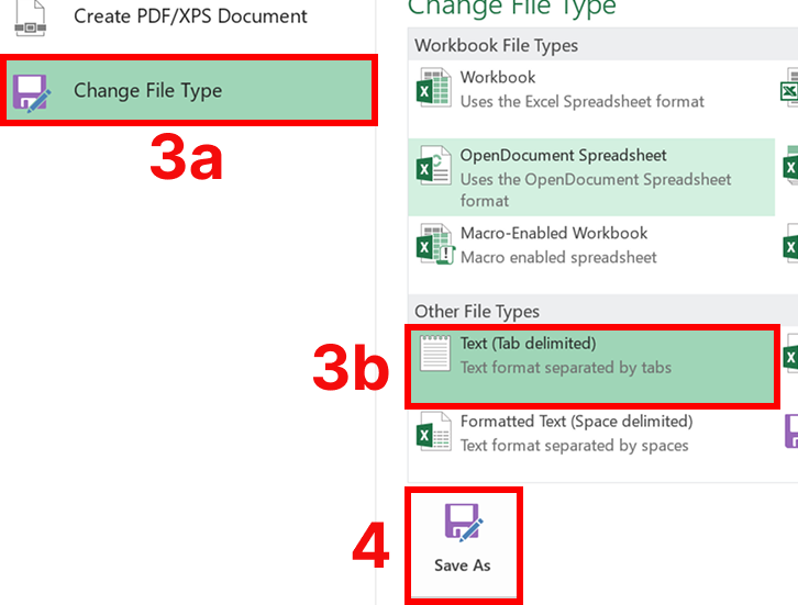 Excel Text Tab delimited option